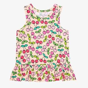 Posh Peanut Summer Cherry Racerback Ruffled Loose Fit Shirt